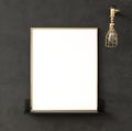 Mock up poster frame closeup in black interior background Royalty Free Stock Photo