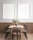 Mock up poster frame in dining room interior background, Scandinavian style