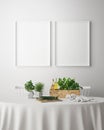 Mock up poster frame in dinning room interior background, scandinavian style, 3D render