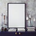Mock up poster frame in hipster interior background,christamas decoration, Royalty Free Stock Photo