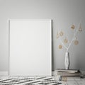 Mock up poster frame in hipster interior background,christamas decoration, scandinavian style, Royalty Free Stock Photo