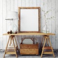 Mock up poster frame in hipster interior background, Royalty Free Stock Photo