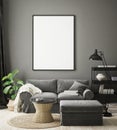 Mock up poster frame in hipster interior background, living room,Scandinavian style, 3D render, 3D illustration Royalty Free Stock Photo