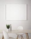 Mock up poster frame in hipster interior background, scandinavian style, 3D render