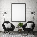 Mock up poster frame in hipster interior background, scandinavian style, 3D render Royalty Free Stock Photo