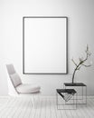 Mock up poster frame in hipster interior background, scandinavian style, 3D render