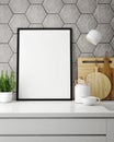 Mock up poster frame in hipster kitchen, interior backround Royalty Free Stock Photo