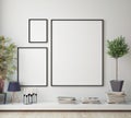 Mock up poster frame in hipster room, scandinavian style interior background,