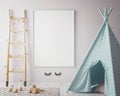 Mock up poster frame in hipster room, scandinavian style interior background, 3D render Royalty Free Stock Photo