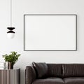 Mock up poster frame in home interior background, Modern style living room Royalty Free Stock Photo