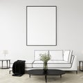 Mock up poster frame in home interior background, Modern style living room