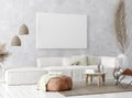 Mock up poster frame in home interior background, Scandi-boho style Royalty Free Stock Photo
