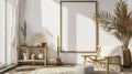 mock up poster frame in home interior background, scandi boho style , living room. AI Generative Royalty Free Stock Photo