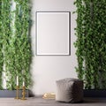 Mock up poster frame in Interior with green wall, modern style, 3D illustration