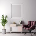 Mock up poster frame in Interior room with white wal, modern style, 3D illustration Royalty Free Stock Photo