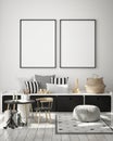 Mock up poster frame in interior background, kids room,Scandinavian style, 3D render, 3D illustration