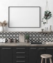 Mock up poster frame in kitchen interior background, Ethnic style Royalty Free Stock Photo