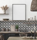 Mock up poster frame in kitchen interior background, Ethnic style Royalty Free Stock Photo