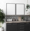 Mock up poster frame in kitchen interior background, Ethnic style Royalty Free Stock Photo