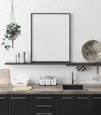 Mock up poster frame in kitchen interior background, Ethnic style