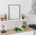 Mock up poster frame in kitchen interior background, Scandinavian style Royalty Free Stock Photo