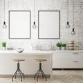 Mock up poster frame in kitchen interior background, Scandinavian style, 3D render Royalty Free Stock Photo
