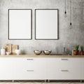 Mock up poster frame in kitchen interior background, Scandinavian style, 3D render Royalty Free Stock Photo