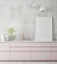 Mock up poster frame in kitchen interior background, Scandinavian style, 3D render Royalty Free Stock Photo