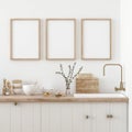 Mock up poster frame in kitchen interior, Farmhouse style Royalty Free Stock Photo