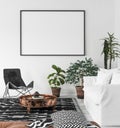 Mock-up poster frame in living room background, Scandi-Boho style Royalty Free Stock Photo
