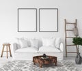 Mock-up poster frame in living room background, Scandi-Boho style Royalty Free Stock Photo