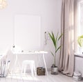 Mock up poster frame in living room, working area, Scandinavian style Royalty Free Stock Photo