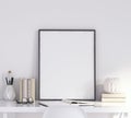 Mock up poster frame in living room, working area, Scandinavian style Royalty Free Stock Photo