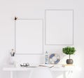 Mock up poster frame in living room, working area, Scandinavian style Royalty Free Stock Photo