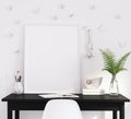 Mock up poster frame in living room, working area, Scandinavian style Royalty Free Stock Photo