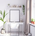 Mock up poster frame in living room, working area, Scandinavian style Royalty Free Stock Photo