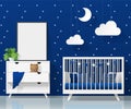 Mock up poster frame in modern baby bedroom