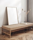 Mock up poster frame in modern beige home interior, Scandinavian style