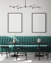 Mock up poster frame in modern interior background, cafe, restaurant, 3D render Royalty Free Stock Photo