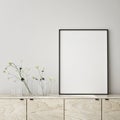 Mock up poster frame in modern interior background, close up, livingroom, Scandinavian style, 3D render Royalty Free Stock Photo