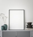 Mock up poster frame in modern interior background, close up, livingroom, Scandinavian style, 3D render