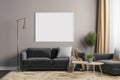 Mock up poster frame in modern interior background, 3d render, Mockup poster frame on the wall in a living room, AI Generated Royalty Free Stock Photo