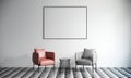 Mock up poster frame in modern interior background, floor pattern, white room ideas, 3D render