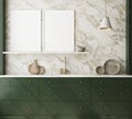 Mock up poster frame in modern interior background, kitchen, Scandinavian style, 3D render Royalty Free Stock Photo