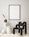 Mock up poster frame in modern interior background living room Art Deco style 3D render Royalty Free Stock Photo