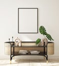 Mock up poster frame in modern interior background living room Art Deco style 3D render Royalty Free Stock Photo