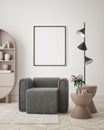 Mock up poster frame in modern interior background living room minimalistic style 3D render