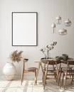 Mock up poster frame in modern interior background, living room, Scandinavian style, 3D render Royalty Free Stock Photo