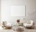 Mock up poster frame in modern interior background, living room, Scandinavian style, 3D render