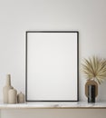 Mock up poster frame in modern interior background, close up, livingroom, Scandinavian style, 3D render